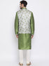 Vastramay Men's Green Floral Jacquard Jacket With Silk Kurta and Pyjama Set