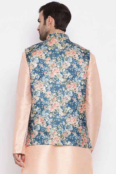 VASTRAMAY Baap Beta Silk Blend Peach Jacket