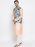 Vastramay Peach Floral Jacquard Jacket With Silk Kurta and Pyjama Set