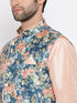 Vastramay Peach Floral Jacquard Jacket With Silk Kurta and Pyjama Set