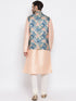 Vastramay Peach Floral Jacquard Jacket With Silk Kurta and Pyjama Set