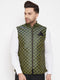 Vastramay Men's Green Jute Cotton Zipper Nehru Jacket