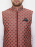 Vastramay Men's Red Jute Cotton Zipper Nehru Jacket