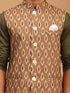 Vastramay Men's Green Printed Cotton Nehru Jacket With Mehdi Green Kurta And White Pyjama Set