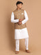 Vastramay Men's Multicolour-Base-Green Cotton Nehru Jacket With White Cotton Pant