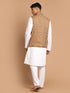 Vastramay Men's Multicolor-Base-Green Cotton Nehru Jacket With White Cotton Pant
