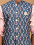 Vastramay Men's Gray Printed Cotton Nehru Jacket With Pink Kurta And White Pyjama Set