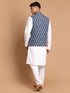 Vastramay Men's Grey Cotton Nehru Jacket With White Cotton Pant