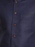 Vastramay Men's Navy Blue Solid Cotton Nehru Jacket With Aqua Blue Kurta And White Pyjama Set