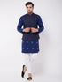 Vastramay Men's Cotton Kurta And Pyjama With Navy Blue Solid Nehru Jacket