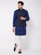 Vastramay Men's Navy Blue Solid Nehru Jacket With Blue Tie Dye Print Kurta And White Cotton Pant Style Pyjama