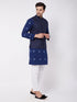 Vastramay Men's Navy Blue Solid Nehru Jacket With Blue Tie Dye Print Kurta And White Cotton Pant Style Pyjama