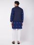 Vastramay Men's Navy Blue Solid Nehru Jacket With Blue Tie Dye Print Kurta And White Cotton Pant Style Pyjama