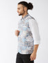 Vastramay Men's White & Blue Printed Satin Slim-Fit Nehru Jacket