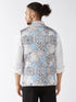 Vastramay Men's White & Blue Printed Satin Slim-Fit Nehru Jacket