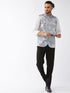 Vastramay Men's White & Blue Printed Satin Slim-Fit Nehru Jacket