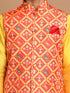 Vastramay Red Patola Print Nehru Jacket With Yellow kurta Pyjama Set