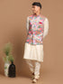 Vastramay Men's Multi-Color Printed Nehru Jacket With Solid Kurta & Pyjama Set