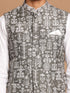 Vastramay Men's Grey Printed Nehru Jacket With White Solid kurta & White Cotton Pant Set