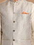 Vastramay Men's Grey Woven Jacket And Cream Solid Kurta With Pajama Set