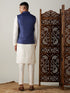 Vastramay Navy Blue Cotton Blend Solid Nehru Jacket With Cream Kurta And Pant Set