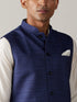 Vastramay Navy Blue Cotton Blend Solid Nehru Jacket With Cream Kurta And Pant Set