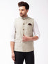 Vastramay Men's Beige Jacquard Nehru Jacket