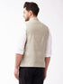 Vastramay Men's Beige Jacquard Nehru Jacket