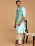 Vastramay Men's Green Jacquard Nehru Jacket with Kurta Pyjama Set