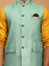 Vastramay Men's Green Jacquard Nehru Jacket with Kurta Pyjama Set