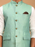 Vastramay Men's Green Jacquard Nehru Jacket with Kurta Pyjama Set