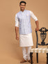 Vastramay Men's Lavender Jacquard Nehru Jacket with Kurta Pyjama Set