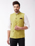 Vastramay Men's Yellow Jacquard Nehru Jacket