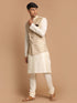 Vastramay Men's Beige Textured Slim-Fit Nehru Jacket With Cream Colored Kurta Pajama Set