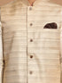 Vastramay Men's Beige Textured Slim-Fit Nehru Jacket With Cream Colored Kurta Pajama Set