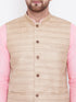 Vastramay Beige, Pink And White Baap Beta Nehru Jacket Kurta Pyjama set