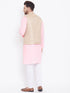 Vastramay Beige, Pink And White Baap Beta Nehru Jacket Kurta Pyjama set
