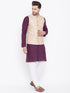 Vastramay Beige, Purple And White Baap Beta Nehru Jacket Kurta Pyjama set