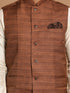 Vastramay Men's Coffee Brown Nehru Jacket With Cream Solid Kurta And Pyjama Set