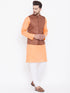Vastramay Men's Coffee Brown, Fawn And White Cotton Blend Jacket, Kurta and Pyjama Set