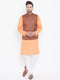 Vastramay Men's Coffee Brown, Fawn And White Cotton Blend Jacket, Kurta and Pyjama Set
