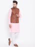 Vastramay Brown, Pink And White Baap Beta Nehru Jacket Kurta Pyjama set