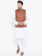 Vastramay Men's Coffee Brown And White Cotton Blend Jacket, Kurta and Pyjama Set