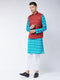 Vastramay Men's Maroon Silk Blend Ethnic Jacket With Turquoise And White Kurta Pyjama Set