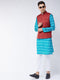 Vastramay Men's Maroon Silk Blend Ethnic Jacket With Turquoise And White Kurta Pyjama Set