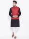 Vastramay Men's Maroon, Black And White Cotton Blend Jacket, Kurta and Pyjama Set