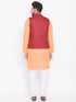 Vastramay Men's Maroon, Fawn And White Cotton Blend Jacket, Kurta and Pyjama Set
