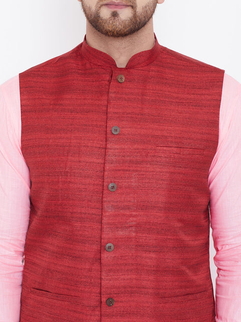 Vastramay Maroon, Pink And White Baap Beta Nehru Jacket Kurta Pyjama set