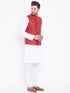 Vastramay Maroon Nehru Jacket And White Kurta Pyjama Baap Beta Set