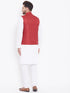 Vastramay Maroon Nehru Jacket And White Kurta Pyjama Baap Beta Set